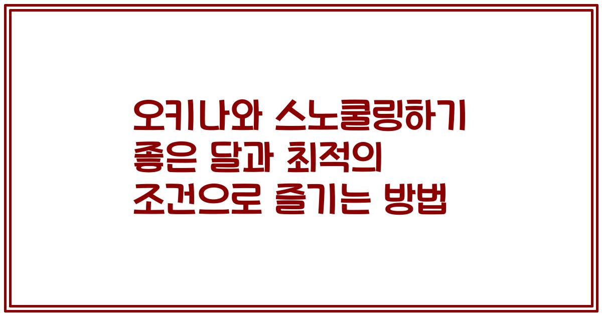 오키나와 스노쿨링하기 좋은 달과 최적의 조건으로 즐기는 방법